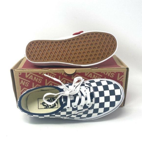 VANS Original Authentic DRS Checkerboard Dark Blue White Kids Sneakers OA2Z5IKLS - Picture 2 of 7